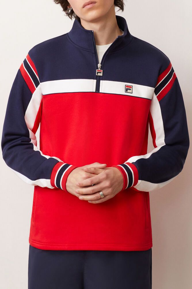 Fila Haakon 1/2 Zip Red/Navy/White Jacket Mens - NZ 98517-XPKU